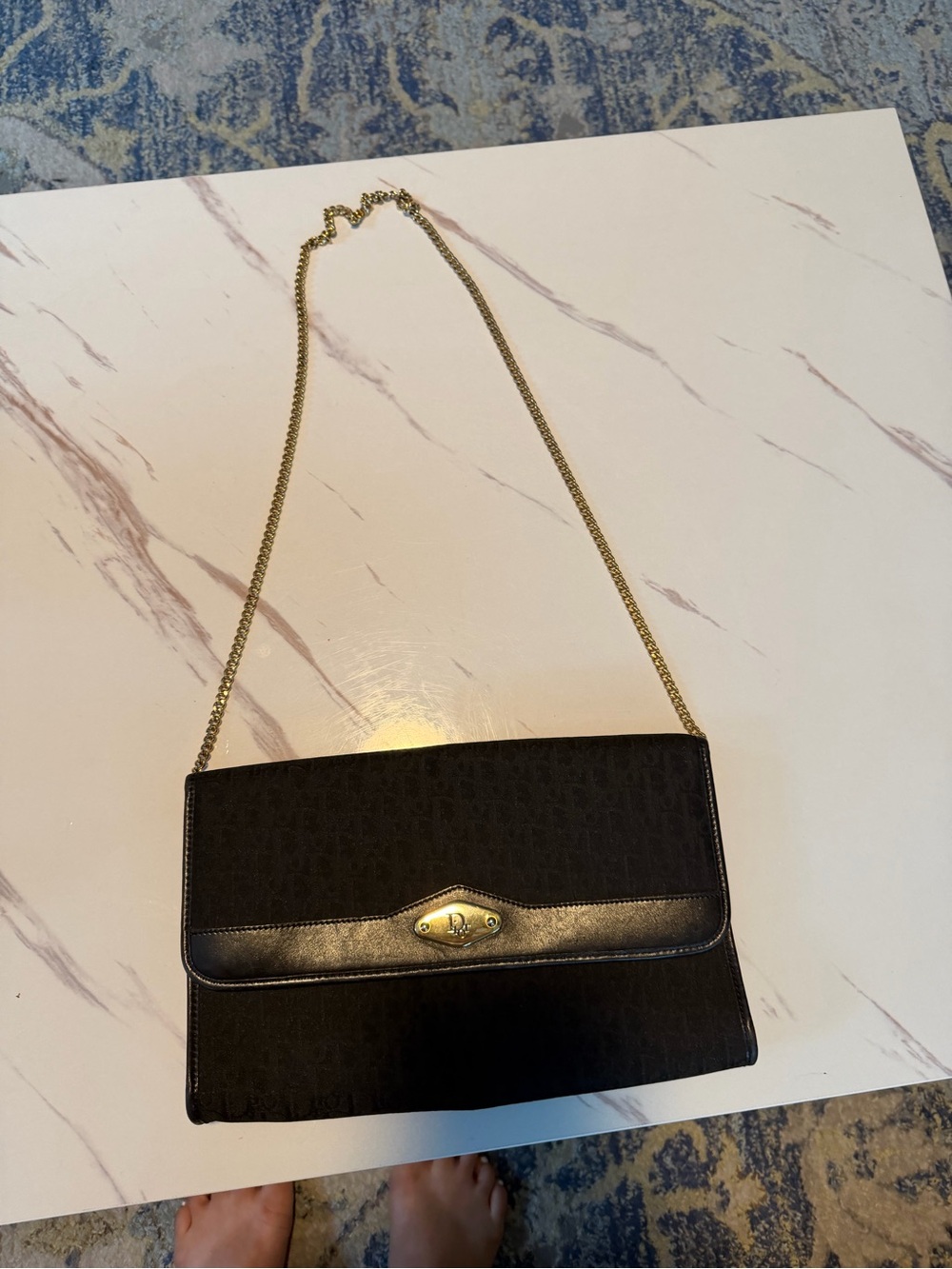Vintage Christian Dior oblique chain clutch